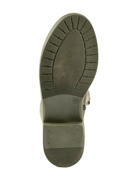 Leather Women's Boots with Rubber / Zipper Green