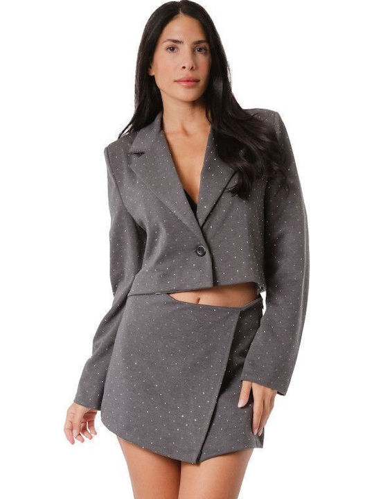 Grey Set Skorts Cropped Blazer Strass