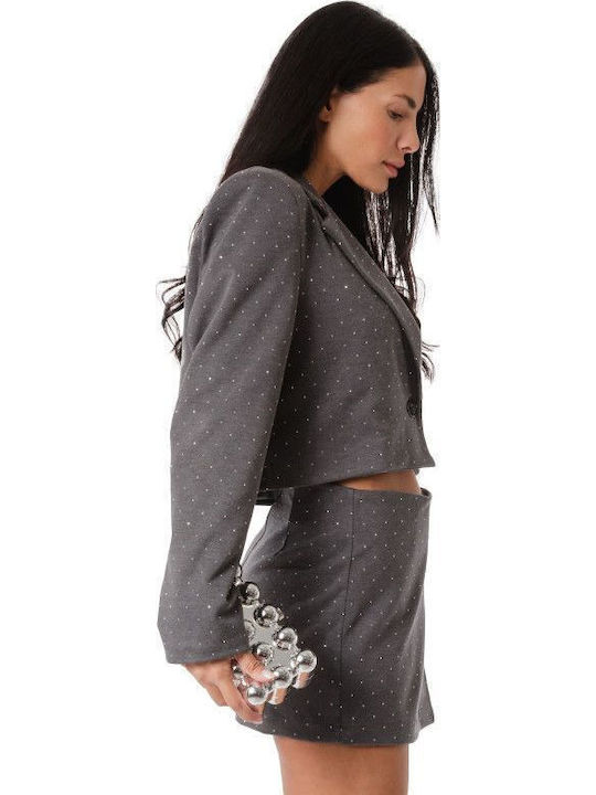 Grey Set Skorts Cropped Blazer Strass