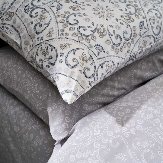 Vesta Home Cotton Duvet Cover Set 230x240cm Double With 2 Pillowcases Batic 1 Gray