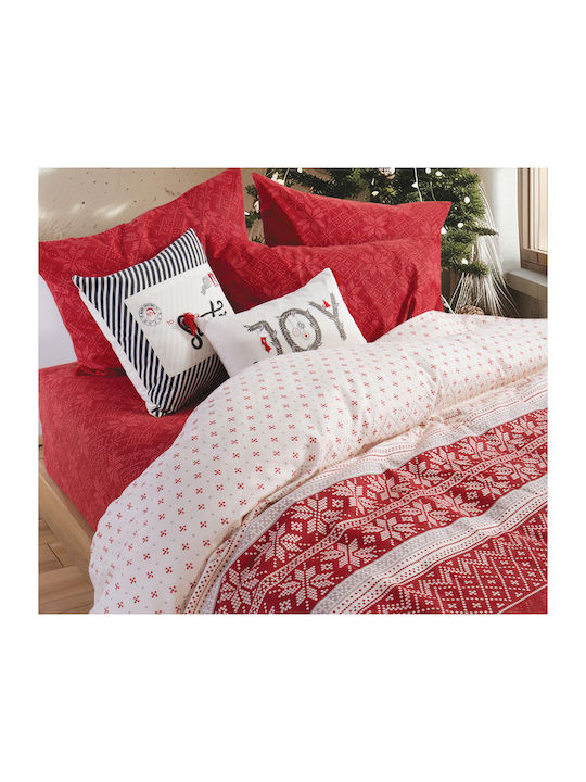 Nef-Nef Homeware Σετ Παπλωματοθήκη Φανελένια Μονή με Μαξιλαροθήκη 160x230cm Holly Jolly Red