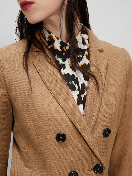 Wool Women's Camel Coat with Buttons