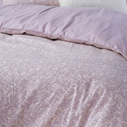 Nef-Nef Homeware Σετ Παπλωματοθήκη Φανελένια Υπέρδιπλη με 2 Μαξιλαροθήκες 240x230cm Sorial Mauve