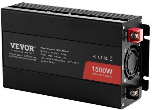 Vevor Inverter Αυτοκινήτου Τροποποιημένου Ημιτόνου 1500W για Μετατροπή 12V DC σε 230V AC