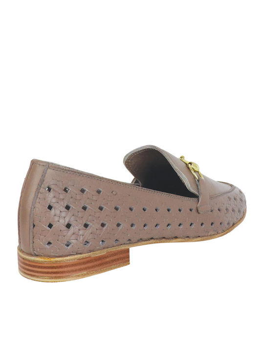Leather Women's Loafers in Brown Color