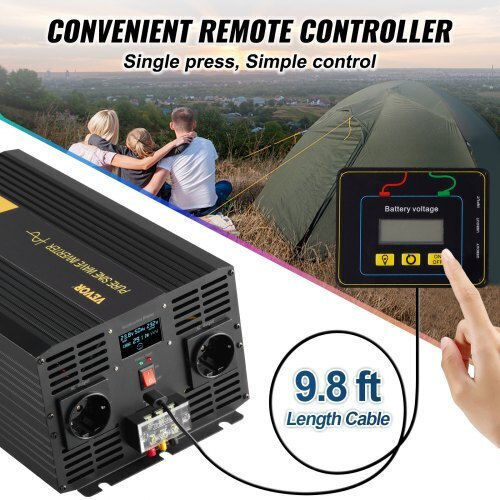 Vevor Inverter Αυτοκινήτου Καθαρού Ημιτόνου 3000W για Μετατροπή 12V DC σε 230V AC