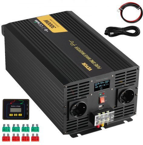 Vevor Inverter Αυτοκινήτου Καθαρού Ημιτόνου 3000W για Μετατροπή 12V DC σε 230V AC