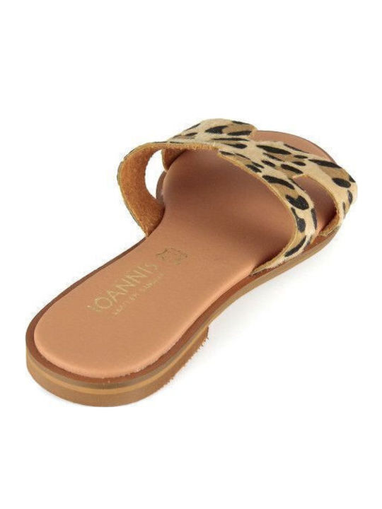 Leather Women's Flat Sandals in Brown Color