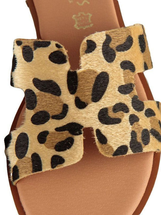 Leather Women's Flat Sandals in Brown Color