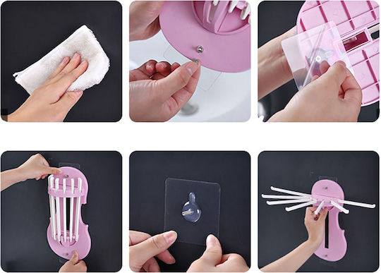 Multifunctional Storage Unit Zola Towels Kitchen Utensils Foldable Plastic 7 Arms Pink
