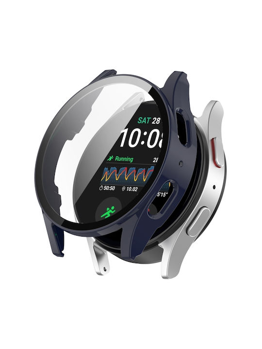 Samsung Galaxy Watch 7 40mm Pc+tempered Film Ενσωματωμένη Αδιάβροχη Προστατευτική Θήκη Ρολογιού Σκούρο Μπλε