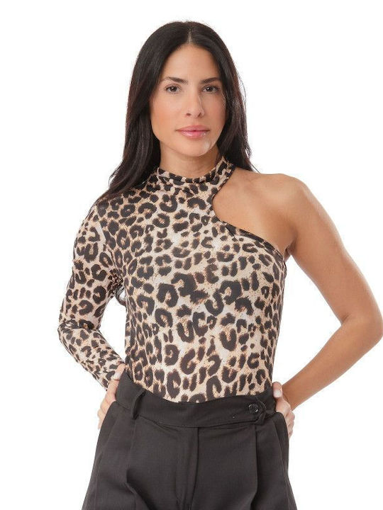 Silia D One Shoulder Bodysuit Animal Print