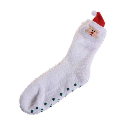 Christmas Decorative White Socks with Santa Claus