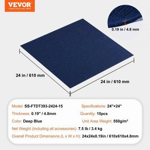 Vevor Boden Puzzle Fitnessstudio Blau 60.96x60.96cm 15Stück