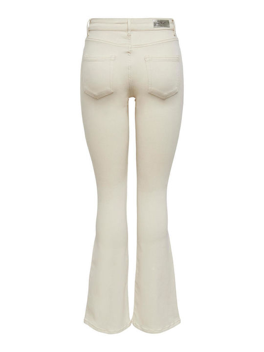High Waist Women's Jean Trousers Flared in Skinny Fit Ecru