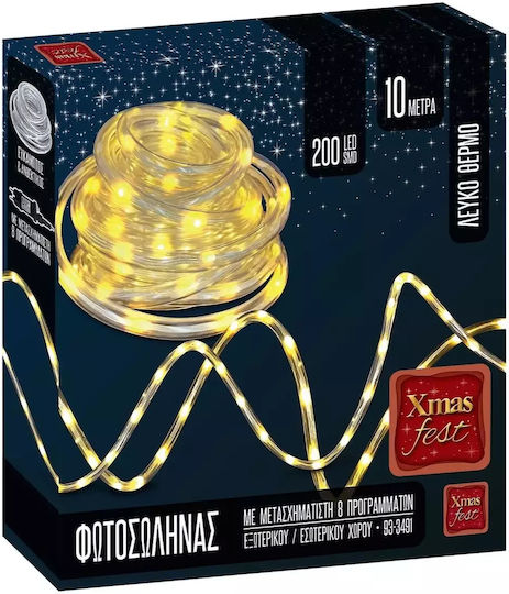 Christmas Light Tube Warm White 220V 200 Light Bulbs Programmable with Controller IP44