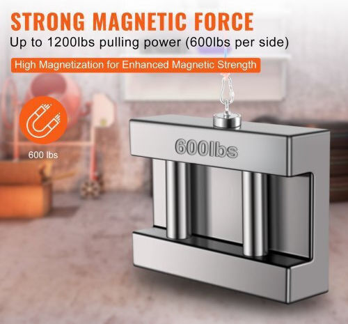 Vevor Magnetic Fishing Set 1200lbs Double-Sided Pull Force 2.95" Magnet Rope Hook Gloves Waterproof Case Cxdytzsm1200tnz8sv0