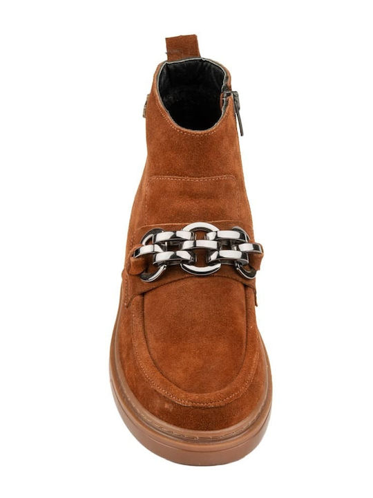Leder Stiefeletten Damen Tabac Braun