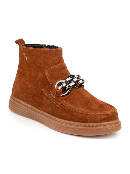 Leder Stiefeletten Damen Tabac Braun
