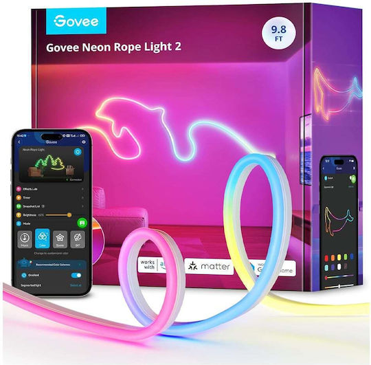 Govee Smart LED Strip Neon Rope Light 2 Wi-Fi RGB Light 3m Neon Flex with Power Supply