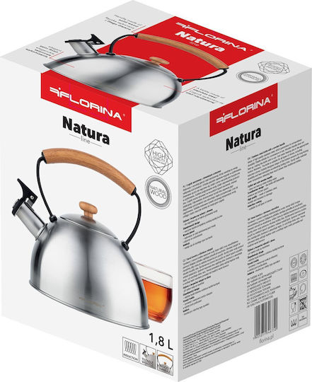 Florina Natura Line Whistles Rostfreier Stahl Teekessel Silber 1800ml