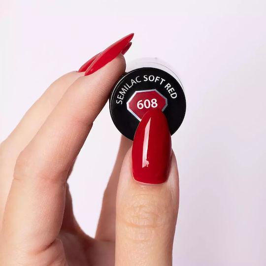 Semilac Хибриден Лак за Нокти Soft Red 608 с Glitter 7мл 1бр