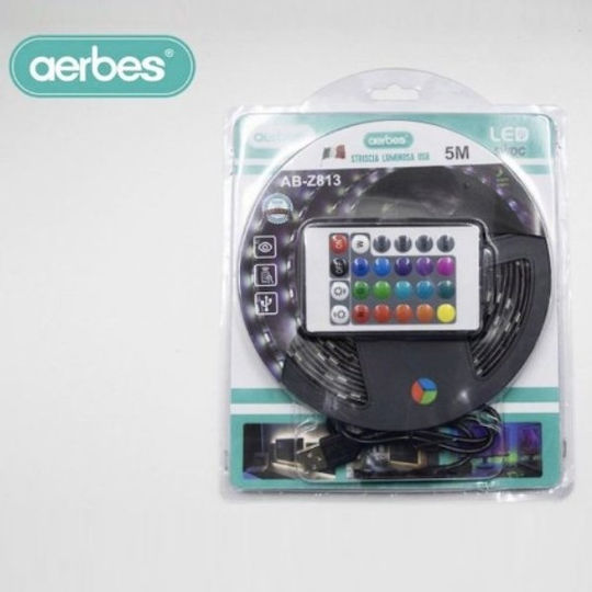 Aerbes LED Лента USB 5V RGB Светлина 5м с Захранване & Дистанционно управление
