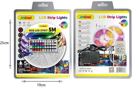 Waterproof LED Strip 12V RGB Light 5m with Power Supply & Remote Control