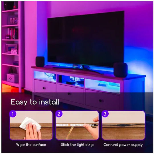 Aigostar Αδιάβροχη Ταινία LED USB 5V RGB Φως 5m Τύπου SMD5050 με Τροφοδοτικό & Τηλεχειριστήριο