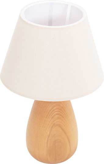 HomeMarkt Conni Wood Table Lamp for Socket E27 with White Shade and Brown Base