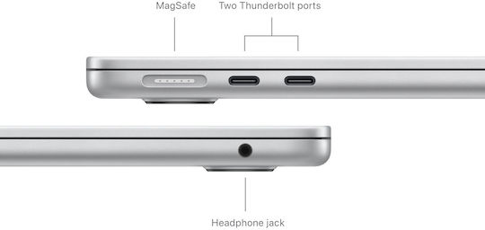Apple MacBook Air 13" (2024) 13.6" Retina Display (M3-8-ядрен/16GB/256GB SSD/10-Core GPU) с 30W Зарядно устройство Сребрист (Английски (САЩ) Клавиатура)