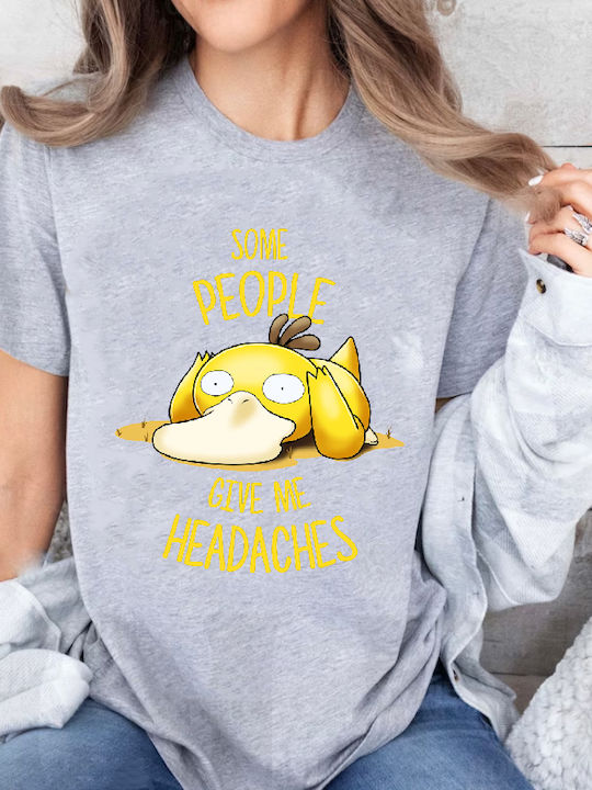 Fruit of the Loom Pokemon Psyduck No25 Some People Give Me Headaches Blouse Pokemon Gray Cotton
