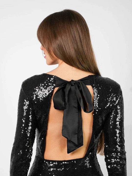 Rochie Midi De Seară Din Satin Spate Deschisă Cu Deschizătură Neagră