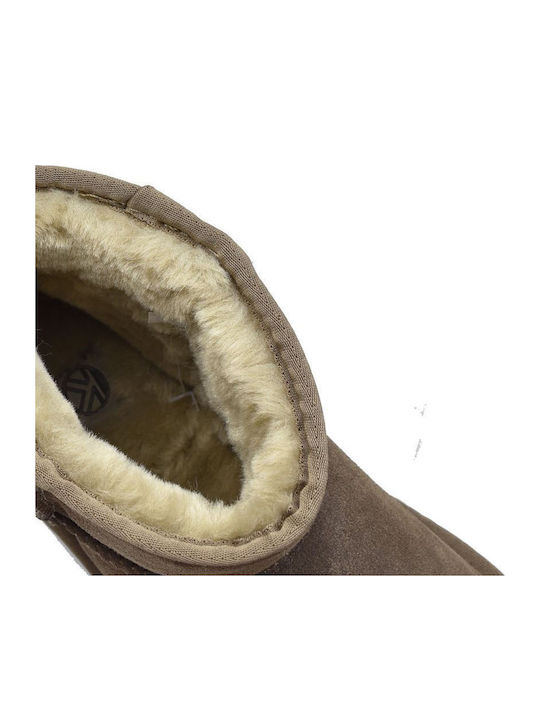 Leather Women's Ankle Boots with Fur Brown