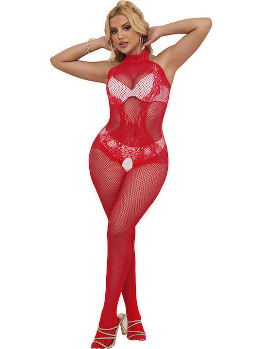 Subblime Sexy Bodystockings Gittermuster mit offenem Schritt Rot