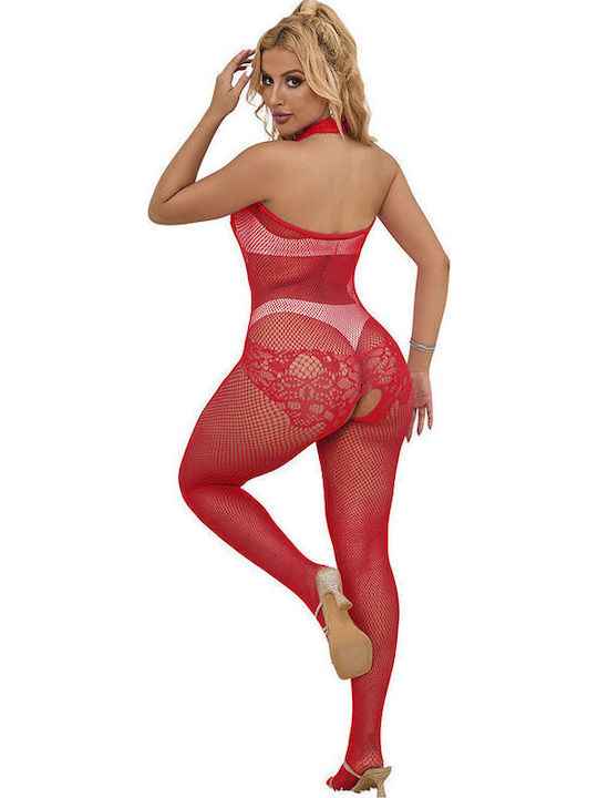 Subblime Sexy Bodystockings Gittermuster mit offenem Schritt Rot