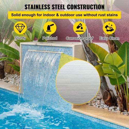 Vevor Pool Waterfall made of Stainless Steel 8x60x33cm Silver