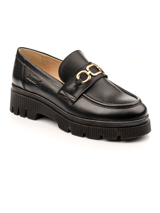 Boxer Leather Women's Loafers in Black Color