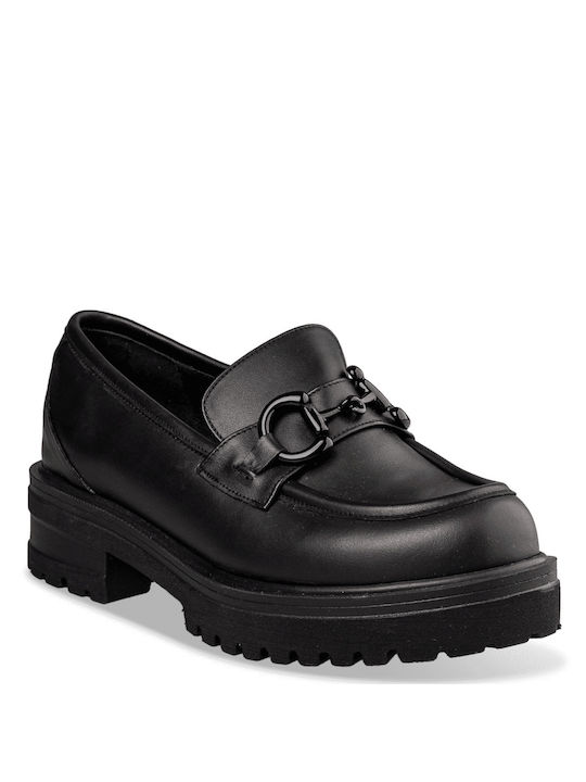 Envie Shoes Leather Women's Loafers in Black Color