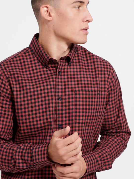 Long-sleeved Cotton Shirt Checked Burgundy