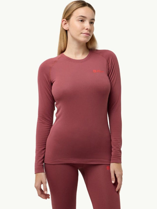 Jack Wolfskin Bluza termica pentru femei cu maneci lungi Rosu