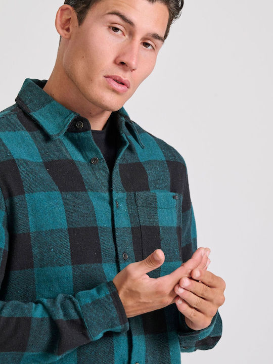 Long-sleeved Flannel Shirt Checked Green