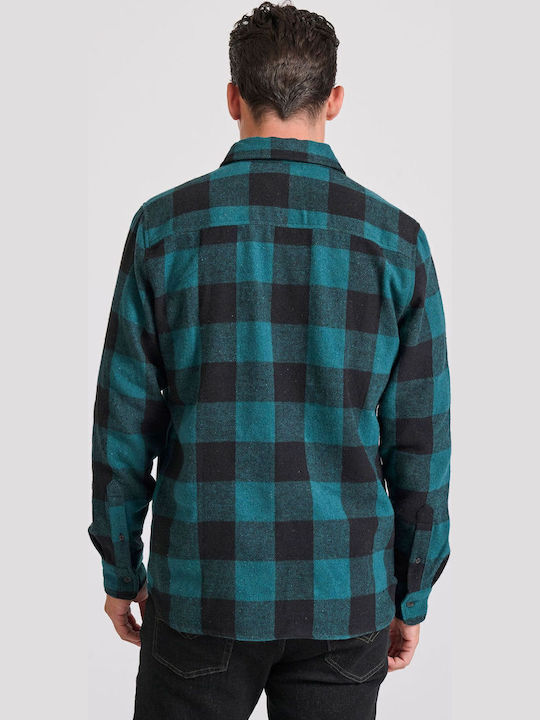 Long-sleeved Flannel Shirt Checked Green