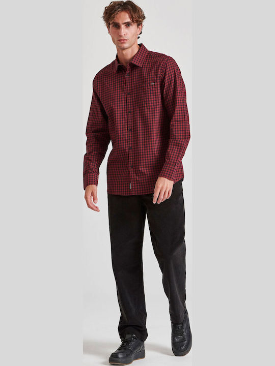 Long Sleeve Cotton Shirt In Regular Fit Checked Burgundy