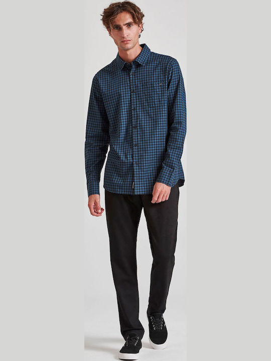 Long-sleeved Cotton Shirt Checked Blue