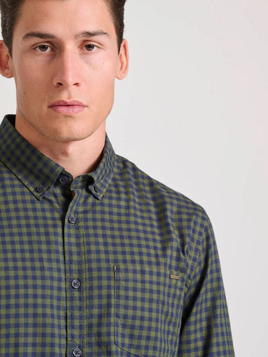 Long-sleeved Cotton Shirt Checked Gray