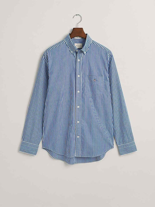 Long-sleeved Cotton Shirt Striped Blue