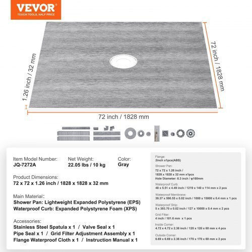 Vevor Keramik Dusche x182.8cm Gray