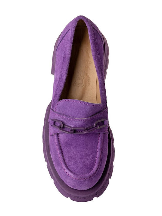 Δερμάτινα Γυναικεία Loafers σε Μωβ Χρώμα