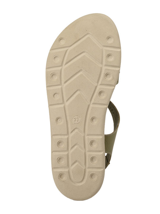 Leather Women's Flat Sandals in Green Color